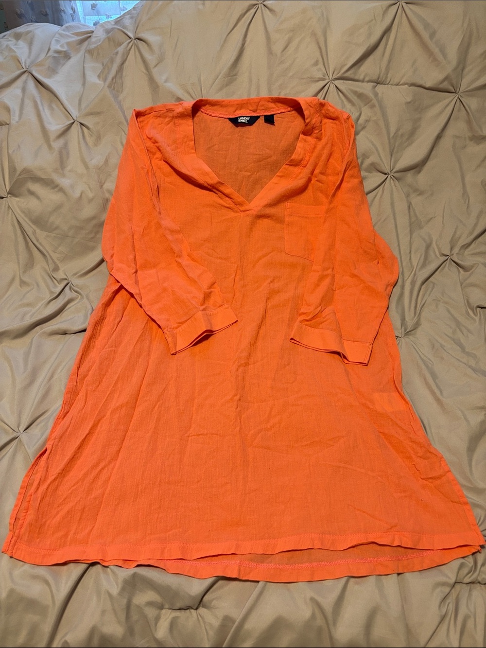 Lands’ End Women’s V-Neck Coral Swim Suit Cover Up Dress